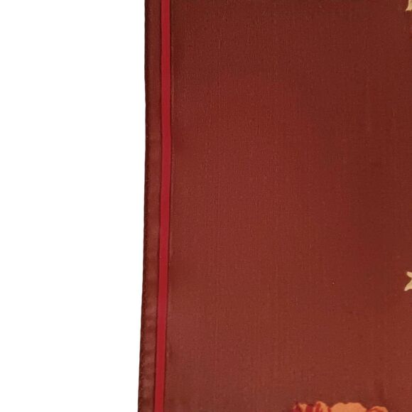Anne Klein Silk Poppy Flowers Floral Scarf Brown Dark Red Cream Oblong 14" x 58" - Picture 9 of 15